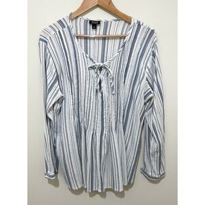 a.n.a. Blue and White Striped Top, Size Large